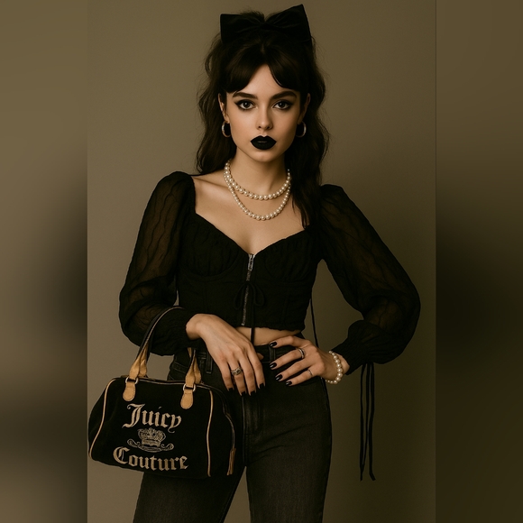 For Love & Lemons Black Sheer Peasant Sleeve Crop‎ Top Sz S CT1799-H021 Zip Back - Picture 1 of 16